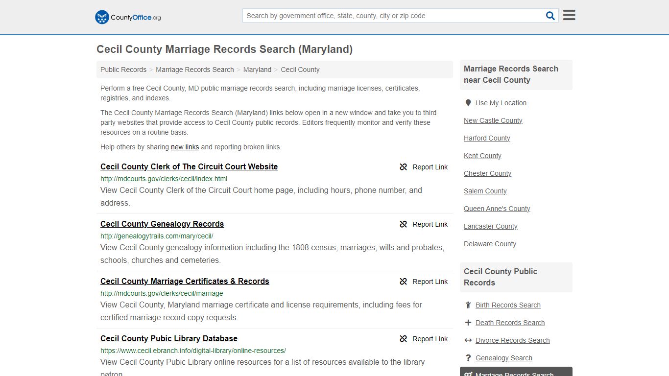 Cecil County Marriage Records Search (Maryland) - County Office