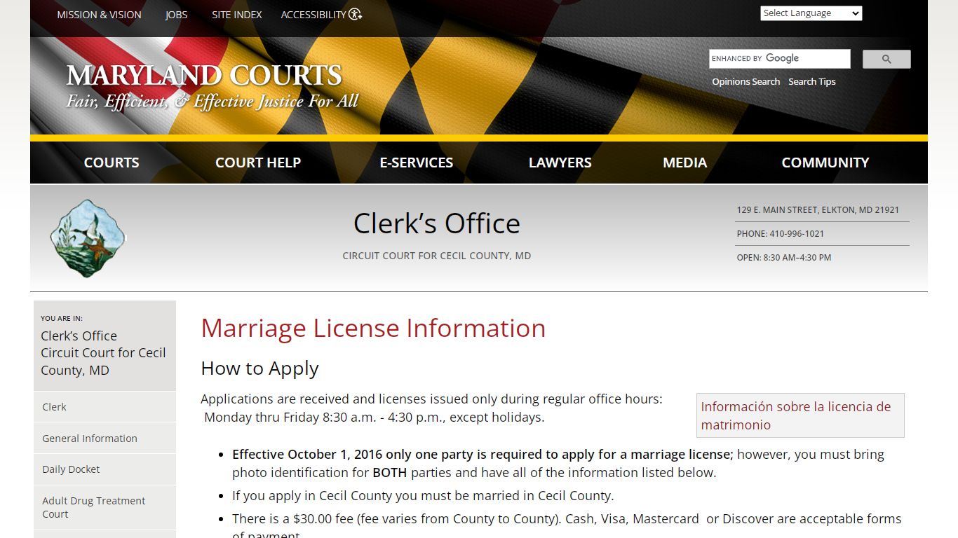 Marriage License Information | Maryland Courts