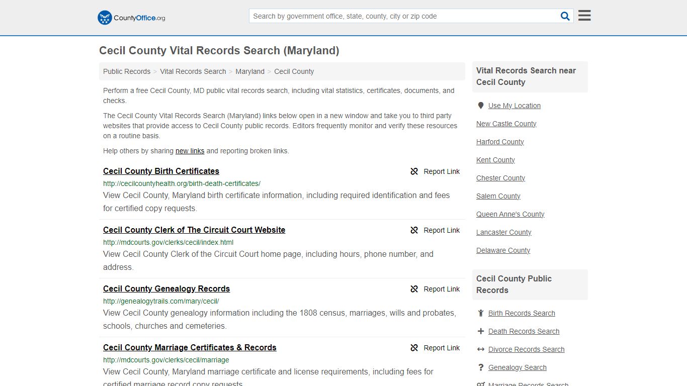 Vital Records Search - Cecil County, MD (Birth, Death, Marriage ...