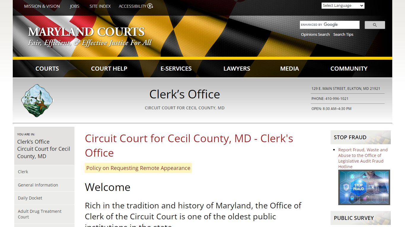 Circuit Court for Cecil County, MD - Clerk's Office